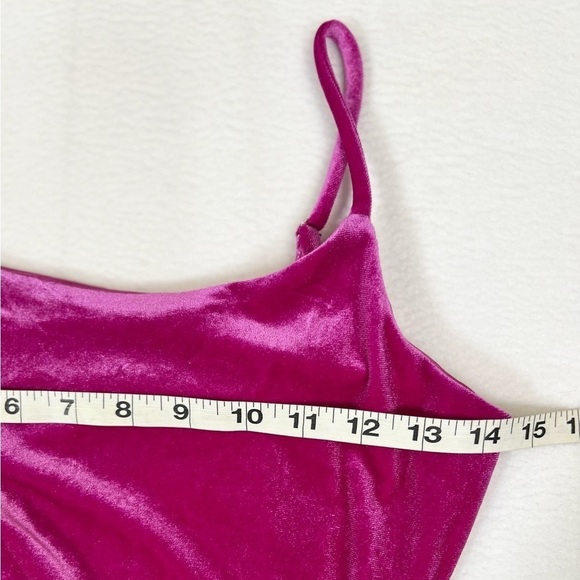 LOVE J Pink Spaghetti Strap Cinched Velour Mini Dress Party Festive Size Small - Picture 12 of 12